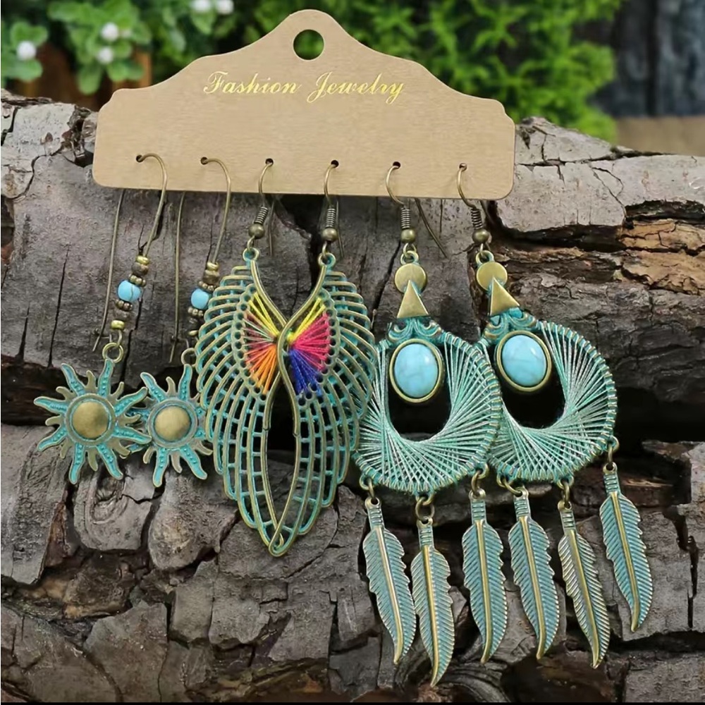 3 pairs Vintage Boho Earrings Set Inlaid Turquoise earrings